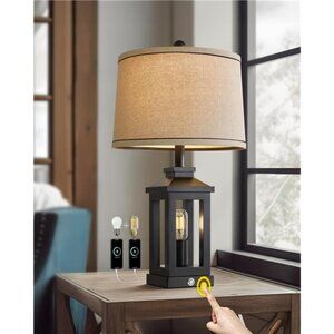23.75" Retro Farmhouse Black Table Lamp for Living Room Bedroom Nightstand